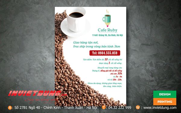 Tờ rơi cafe RUBY, mẫu tờ rơi quảng cáo quán cafe đẹp